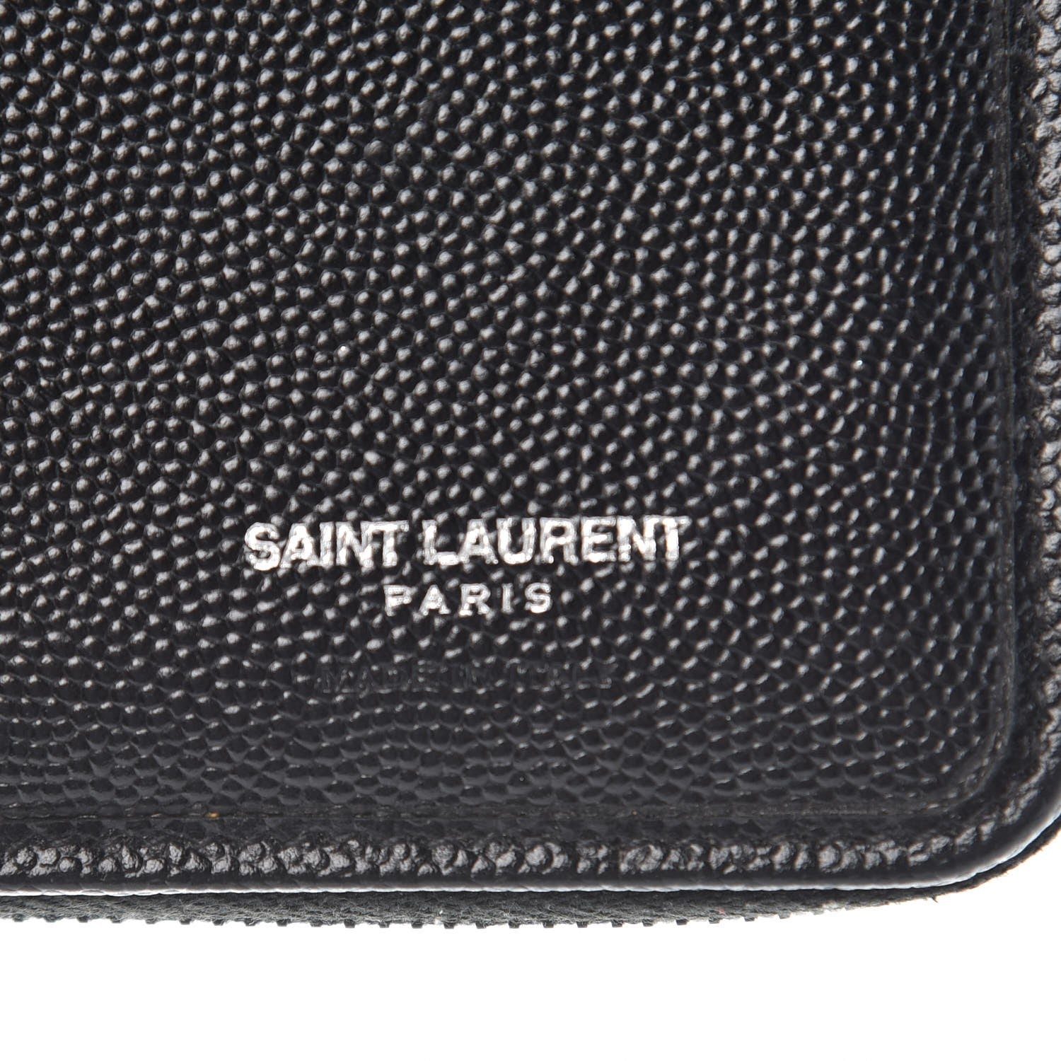 Saint Laurent Grain De Poudre Matelasse Chevron Monogram Compact Zip Around Wallet Black 6 of 14