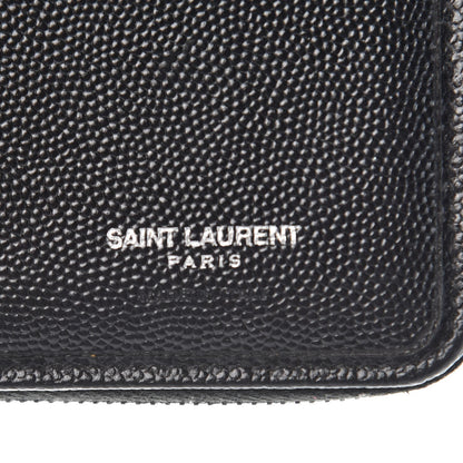 Saint Laurent Grain De Poudre Matelasse Chevron Monogram Compact Zip Around Wallet Black 6 of 14