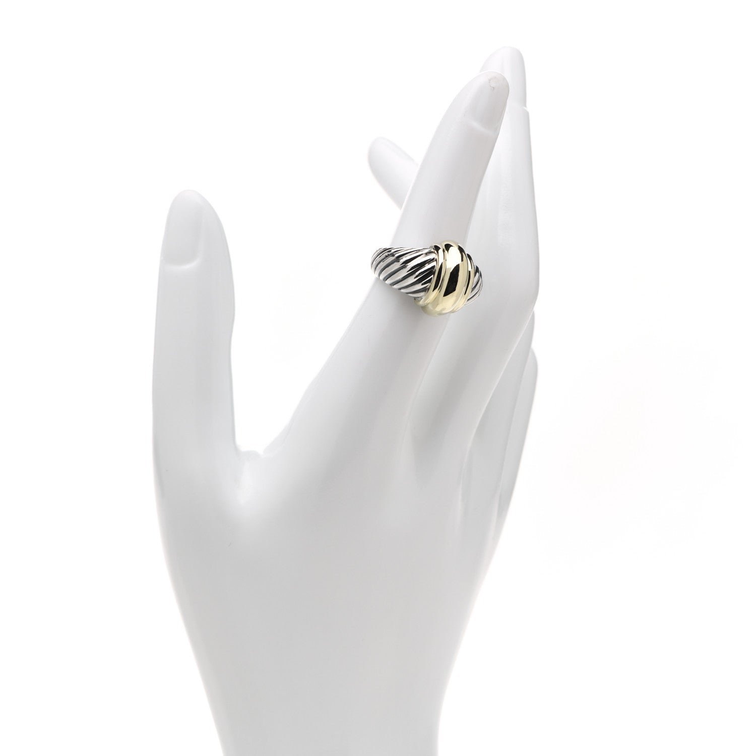 David Yurman Sterling Silver 14K Yellow Gold Cable Station Ring 49 5 2 of 6