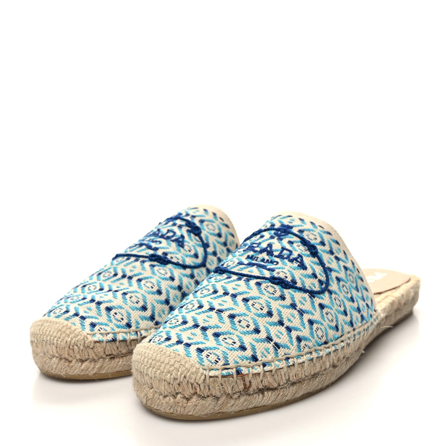 Prada Nastro Jacquard Logo Embroidered Espadrille 20mm Slippers 39 Naturale Azzurro 3 of 9