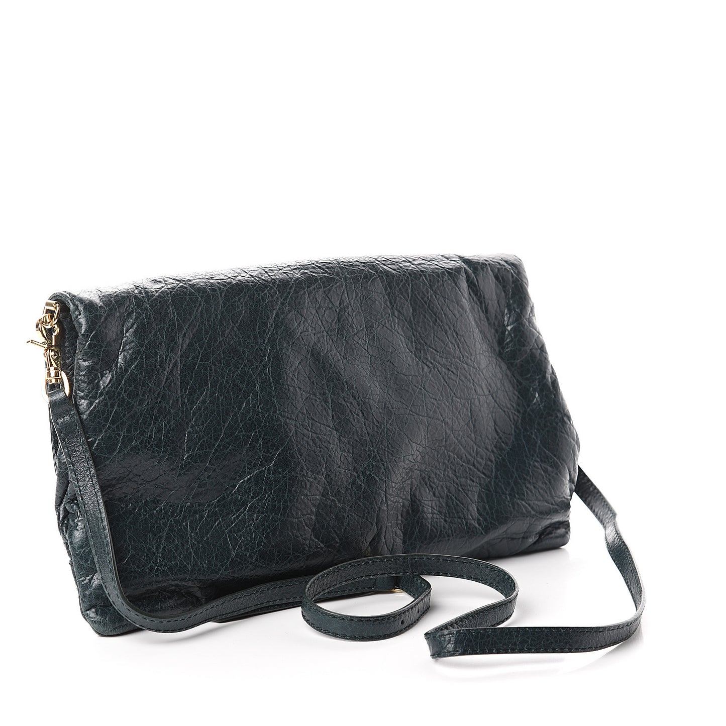 Agneau Giant 12 Gold Hardware Envelope Strap Clutch Vert Pinede