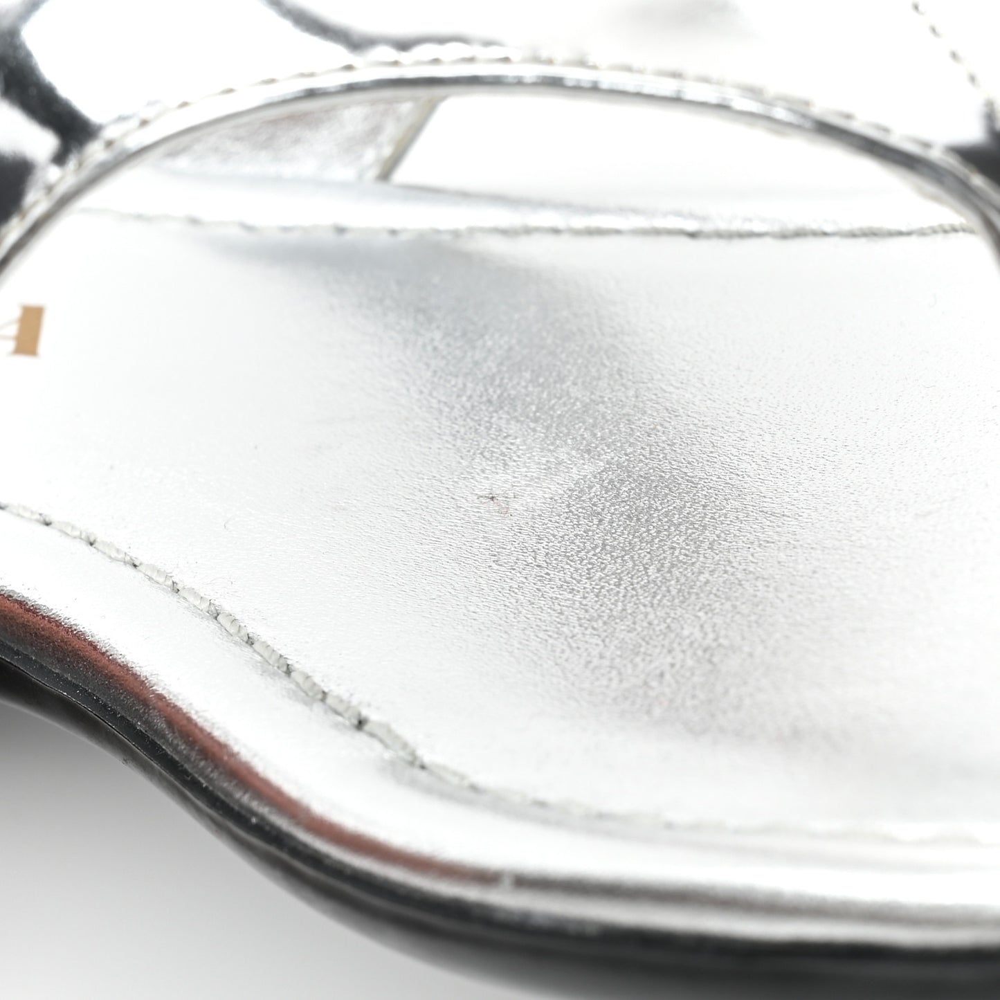 Metallic Calfskin Logo Thong Sandals 35.5 Silver