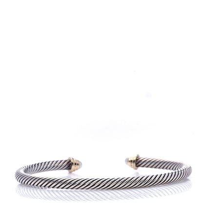 David Yurman Sterling Silver 14K Yellow Gold Pearl 4mm Cable Kids Birthstone Bracelet 3 of 5
