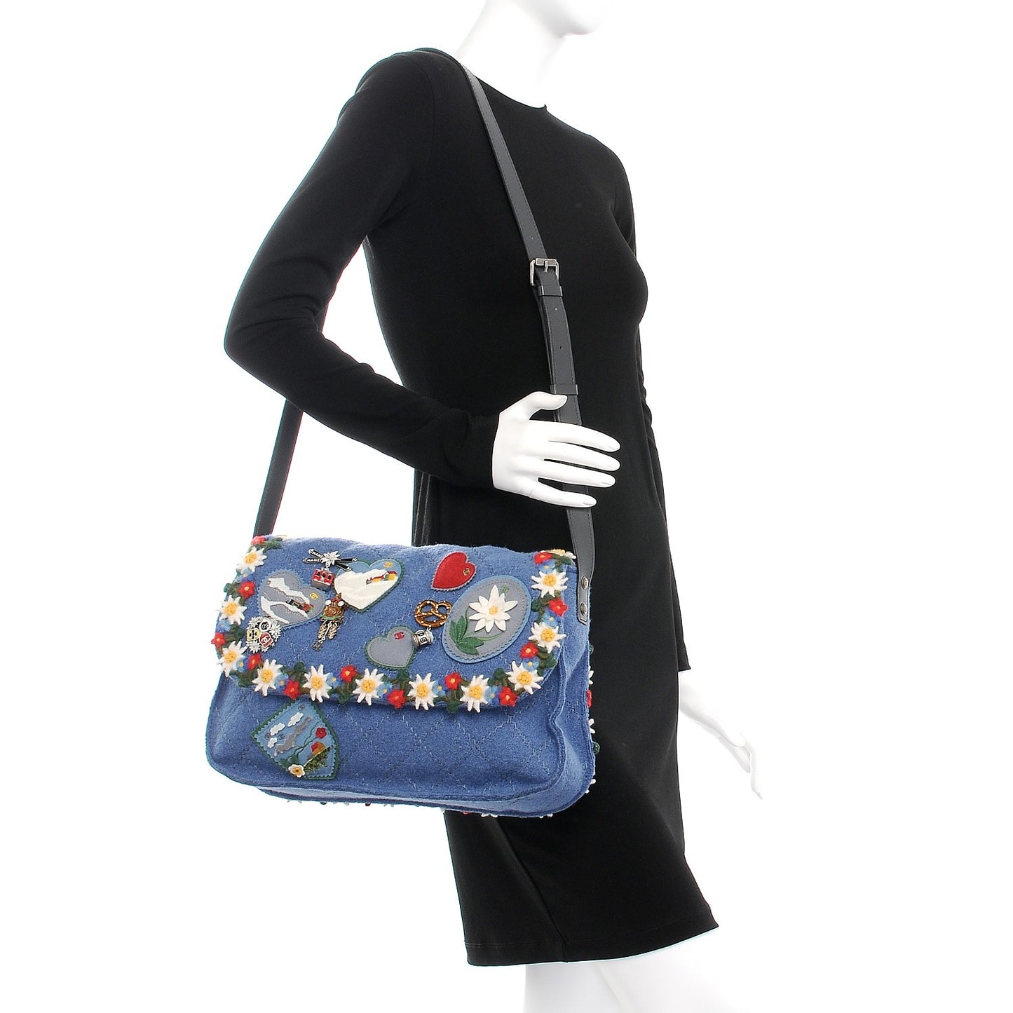 Felt Embroidered Large Crest Austrian Satchel Blue