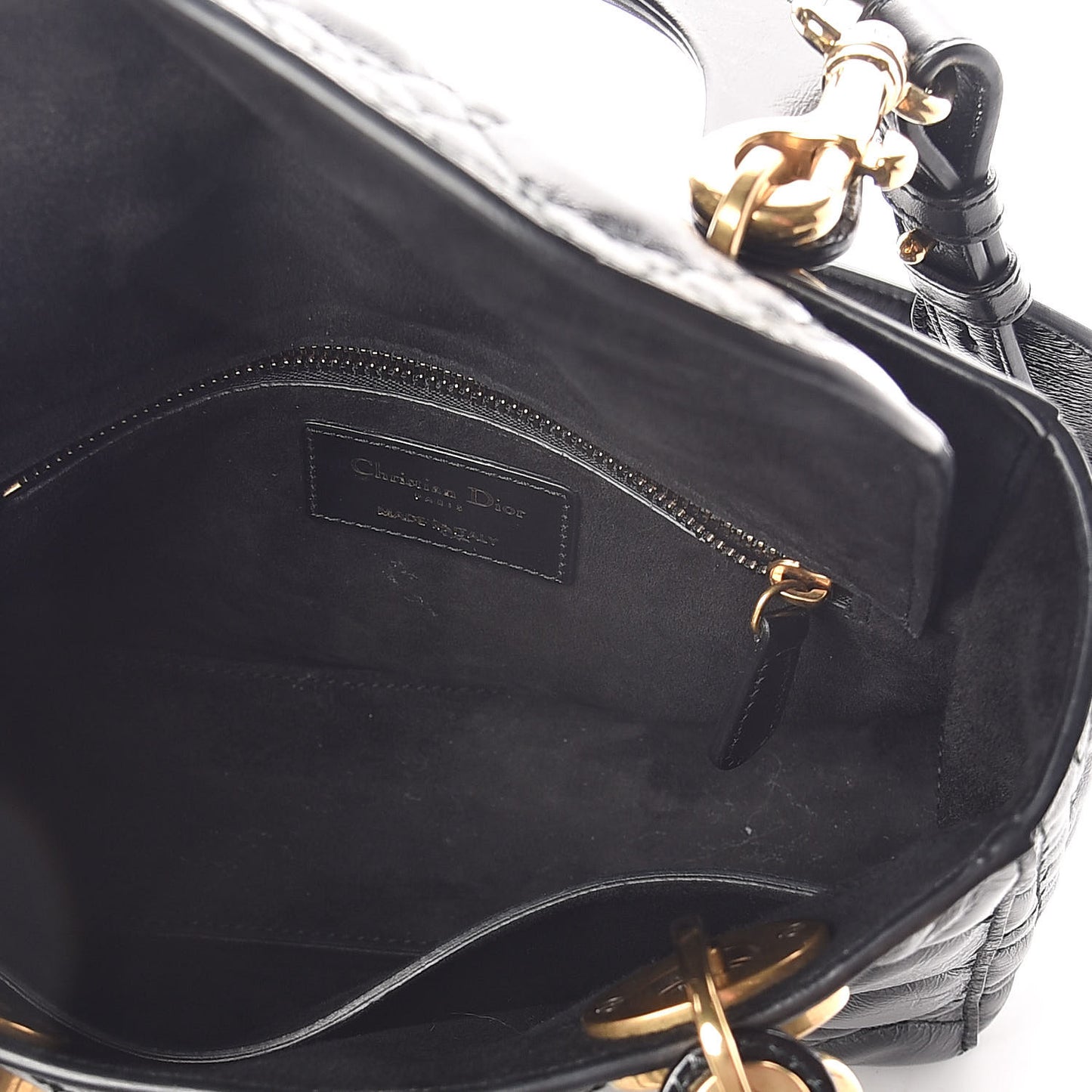 Crinkled Patent Cannage Small Lucky Badges My Lady Dior Black