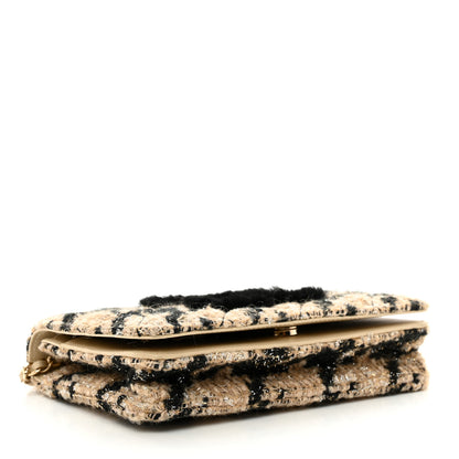 Chanel Tweed Shearling Quilted Chanel Wallet On Chain WOC and Coin Purse Beige Black 5 of 14