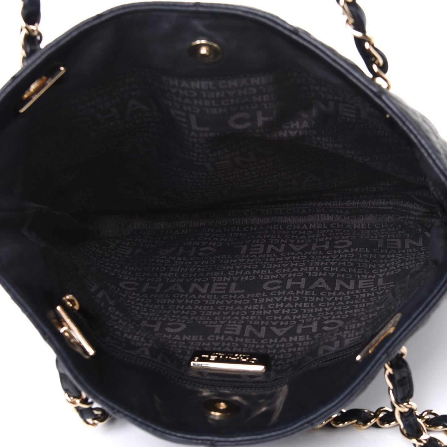 Crumpled Lambskin Quilted CC Shopping Tote Black