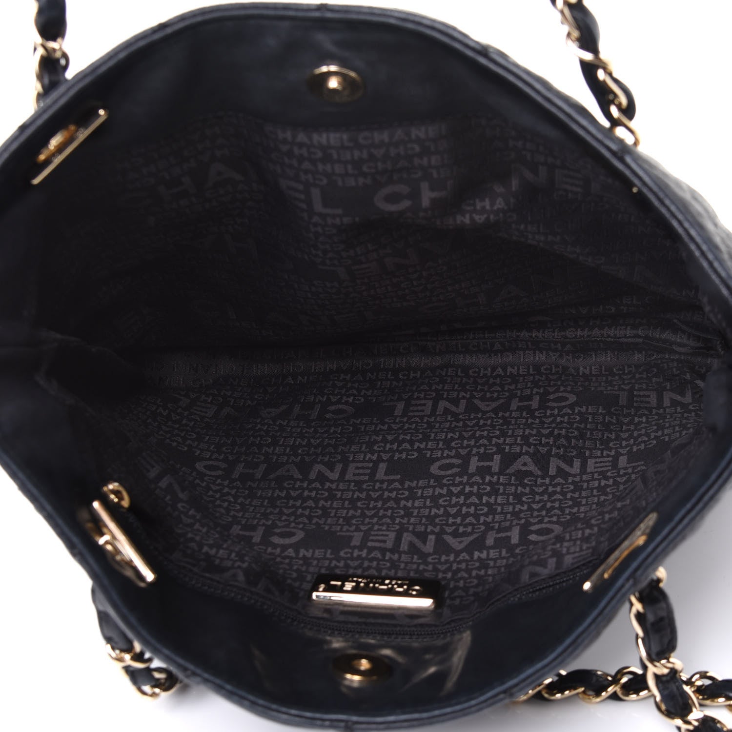 Chanel Crumpled Lambskin Quilted CC Shopping Tote Black 4 of 5