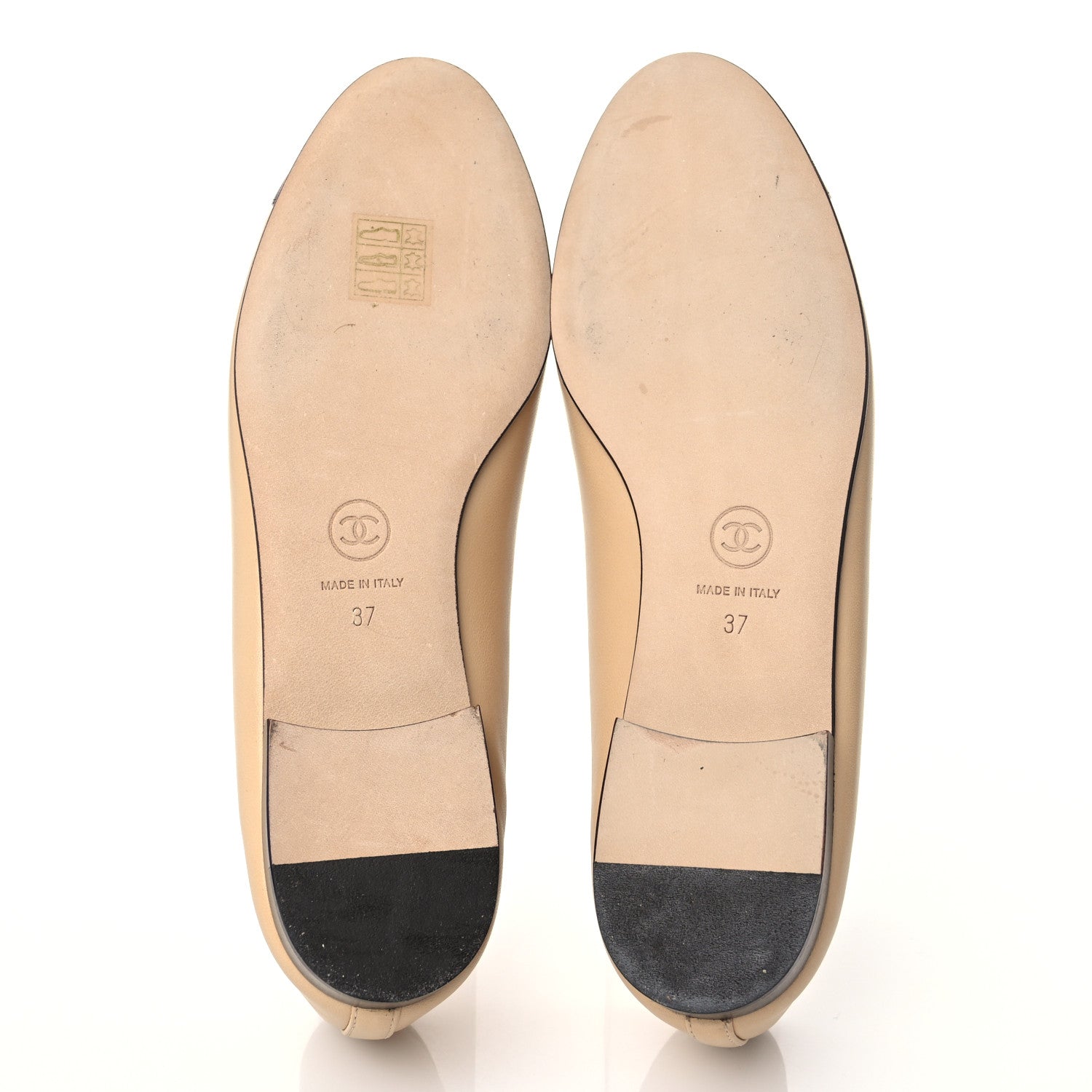 Chanel Lambskin Cap Toe CC Ballerina Flats 37 Beige Black 5 of 10