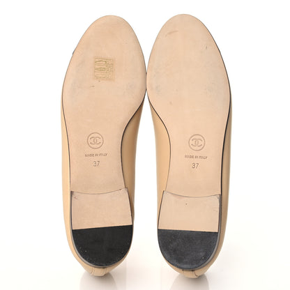 Chanel Lambskin Cap Toe CC Ballerina Flats 37 Beige Black 5 of 10