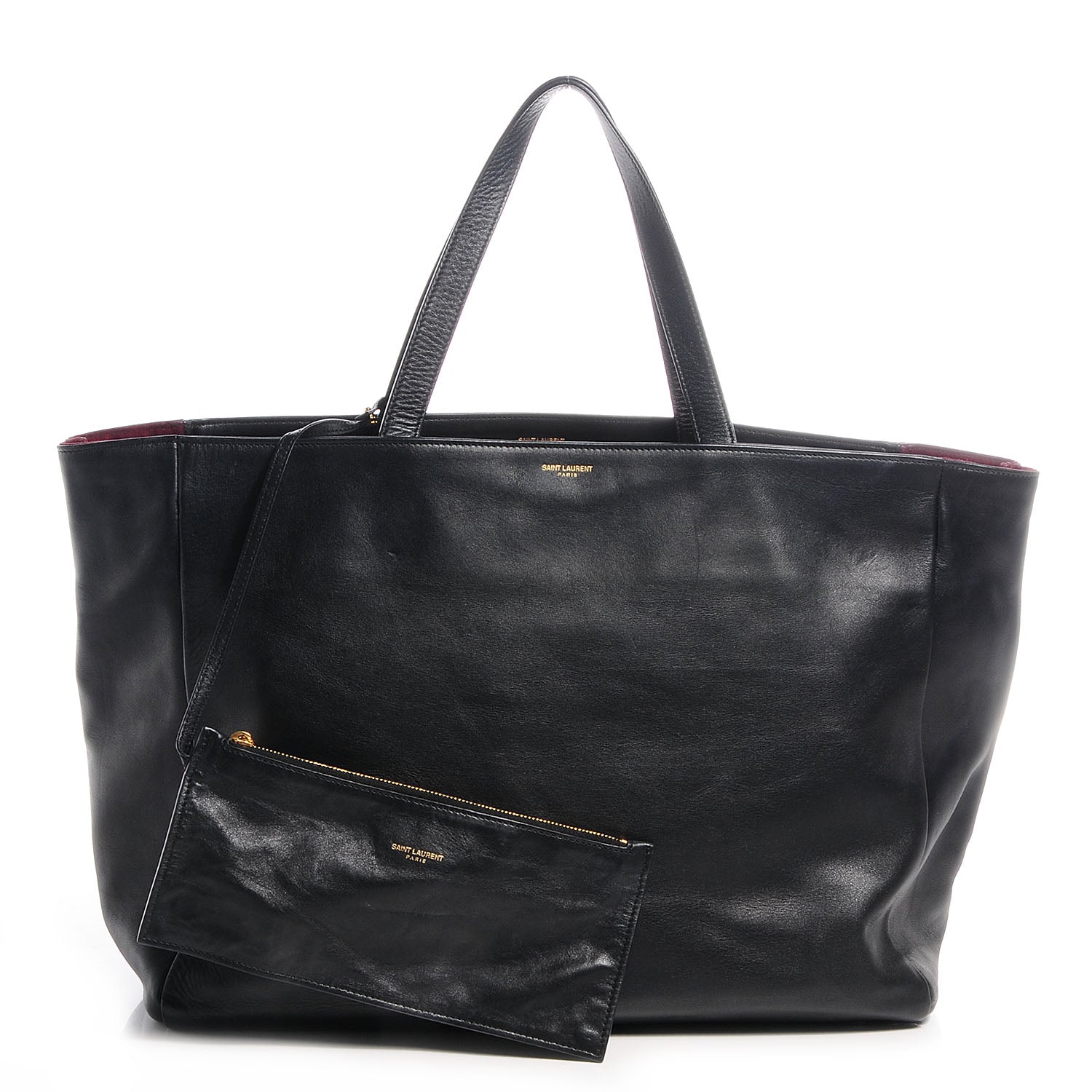 Saint Laurent Calfskin Suede Reversible Shopper Tote Noir Amarena 1 of 9
