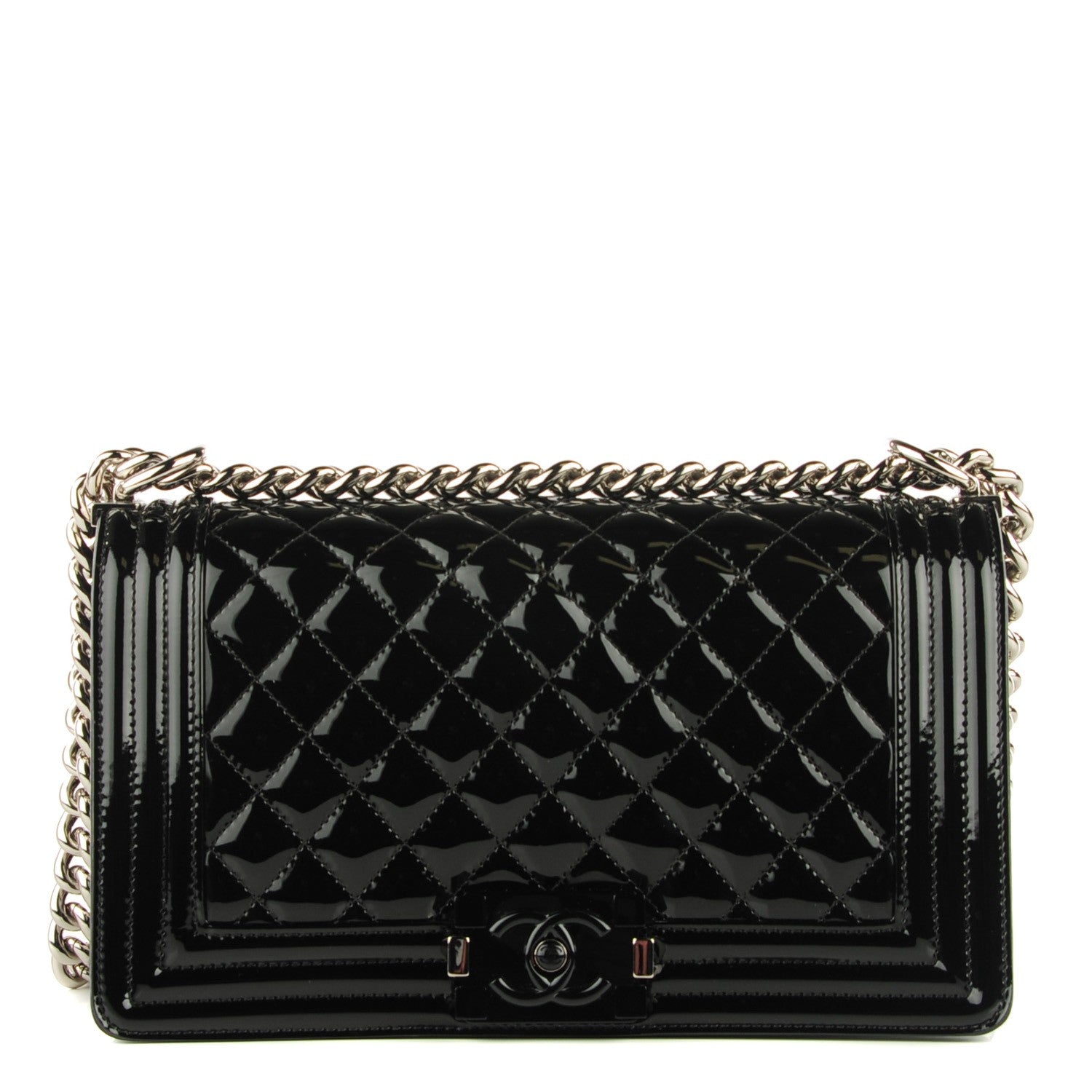 Chanel Patent Calfskin Quilted Medium Plexiglass Boy Flap Black 1 of 9