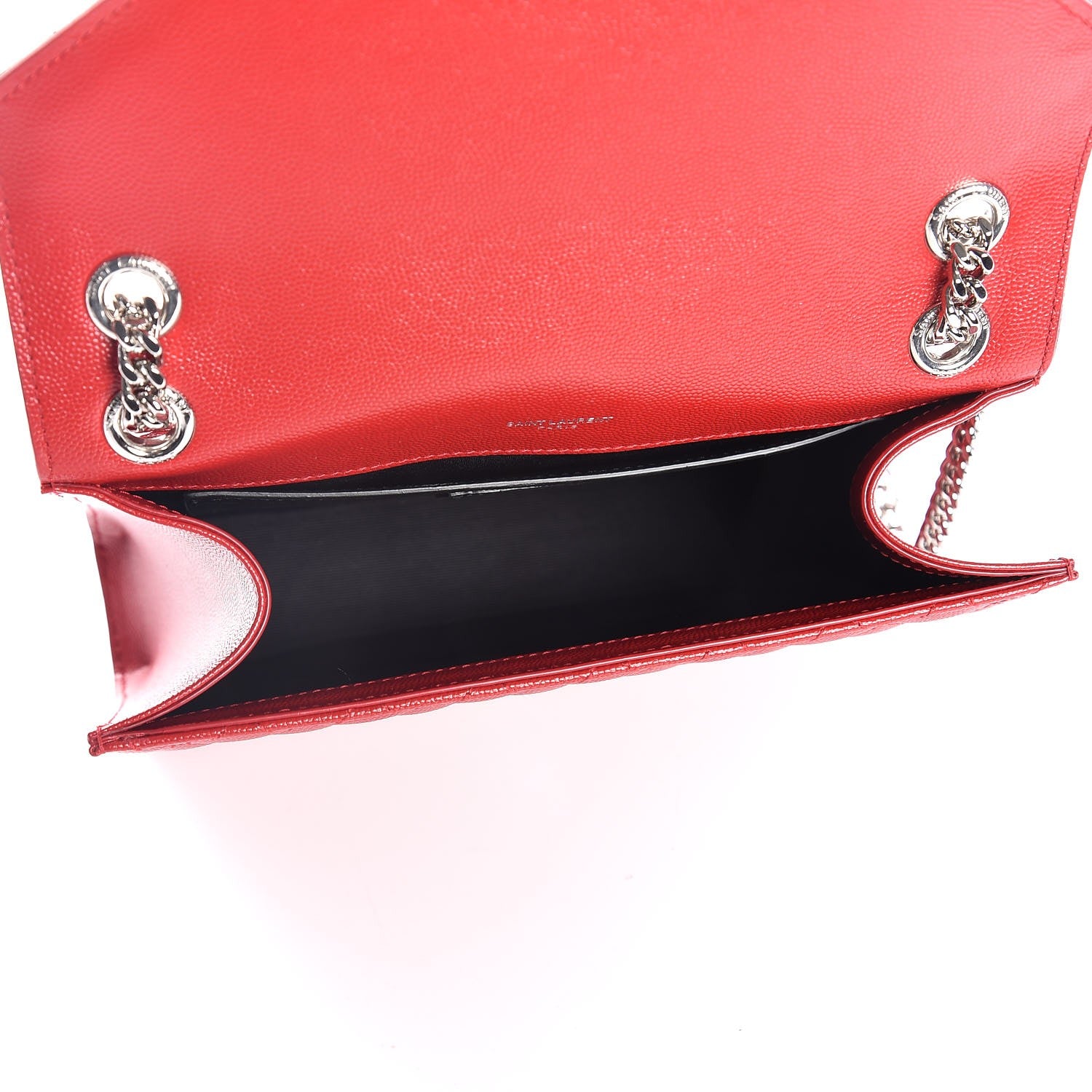 Saint Laurent Grain De Poudre Textured Mixed Matelasse Triquilt Medium Monogram Satchel Red 6 of 9