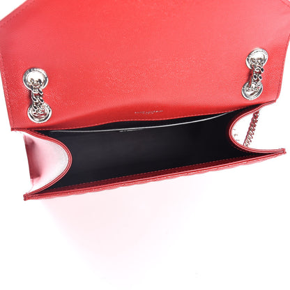 Saint Laurent Grain De Poudre Textured Mixed Matelasse Triquilt Medium Monogram Satchel Red 6 of 9