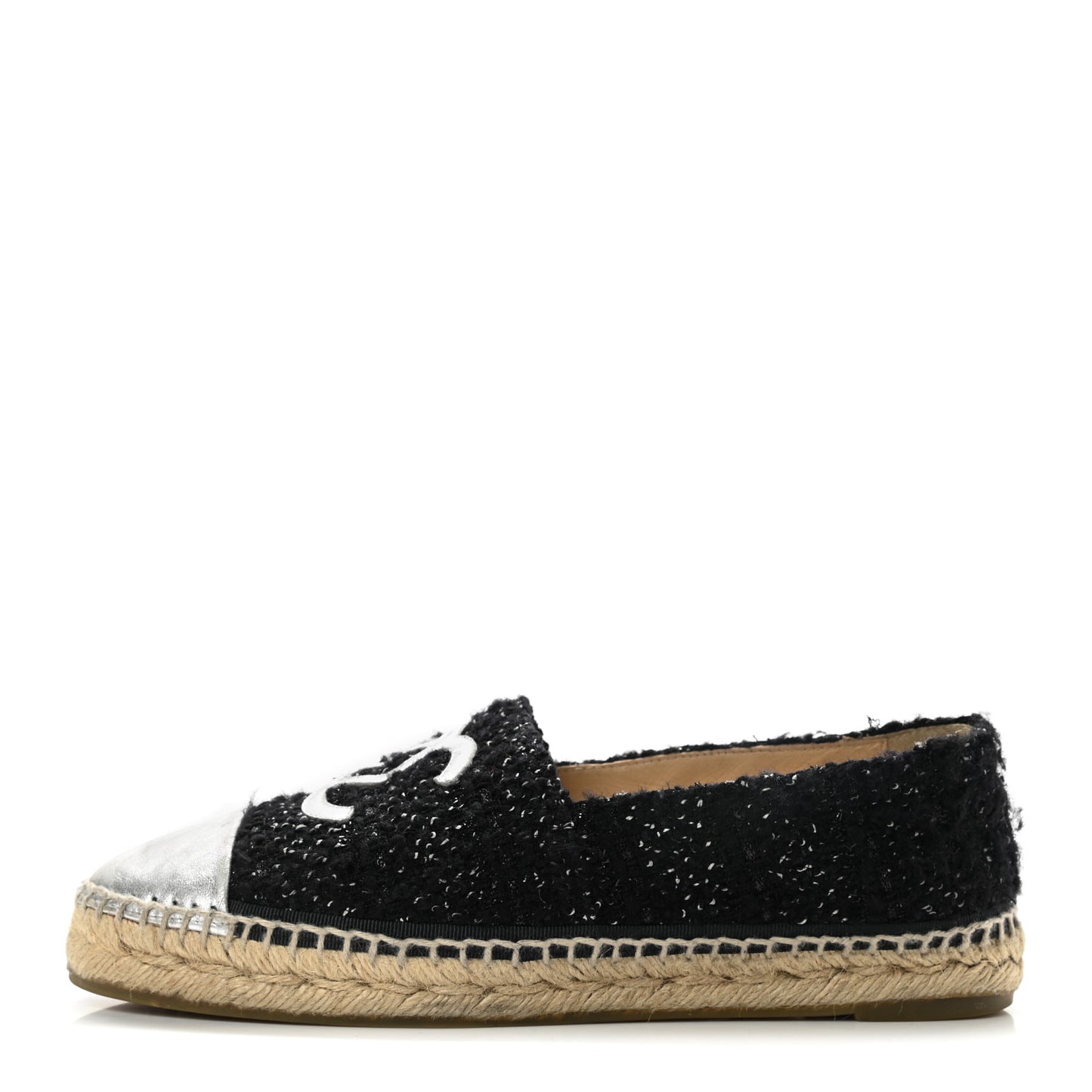 Metallic Lambskin Tweed CC Espadrilles 39 Black Silver