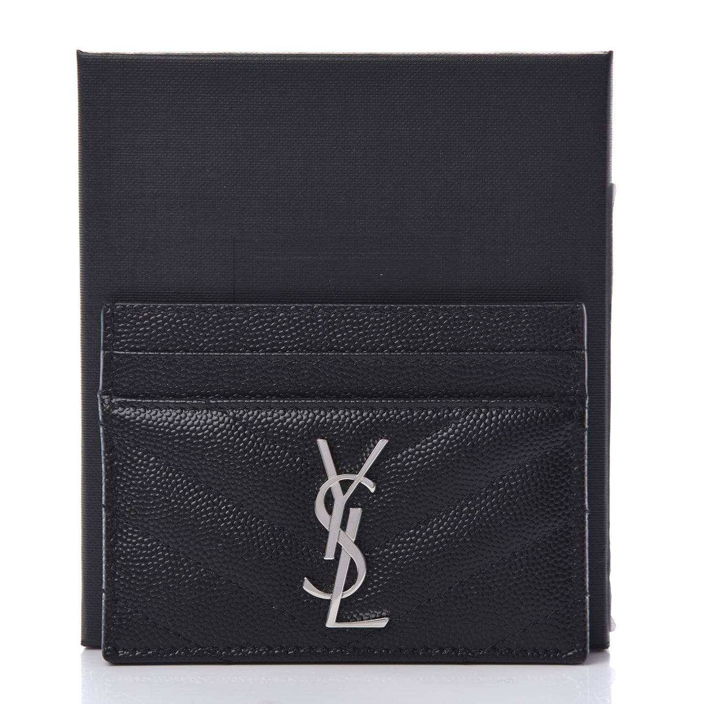 Grain De Poudre Matelasse Chevron Monogram Credit Card Case Black
