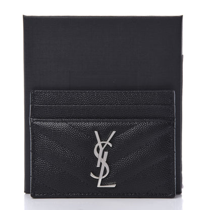 Saint Laurent Grain De Poudre Matelasse Chevron Monogram Credit Card Case Black 8 of 8