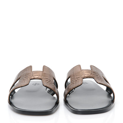Hermes Metallic Alligator Oran Sandals 40 Dore Antique 3 of 9