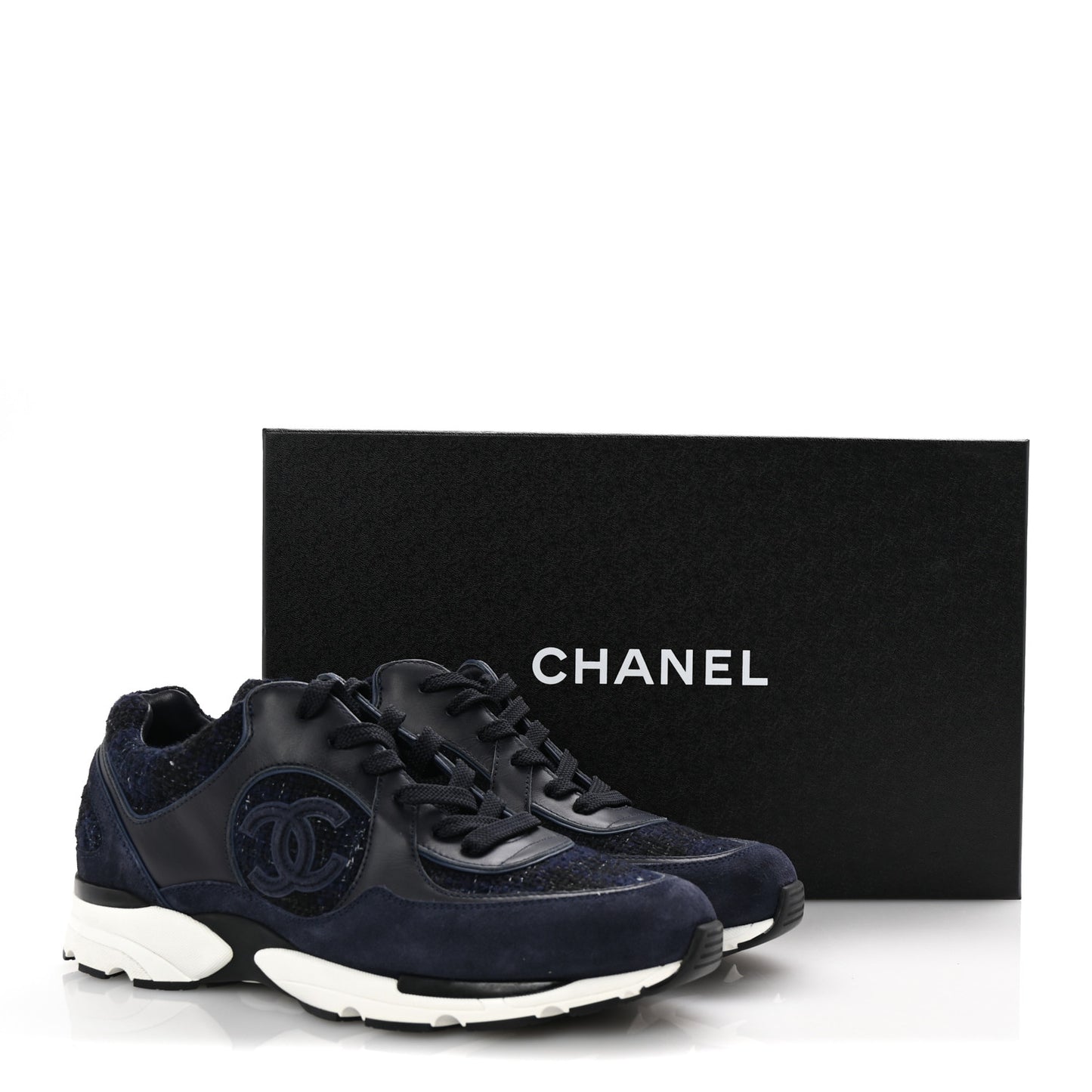 Tweed Suede Calfskin Mens CC Sneakers 43 Navy