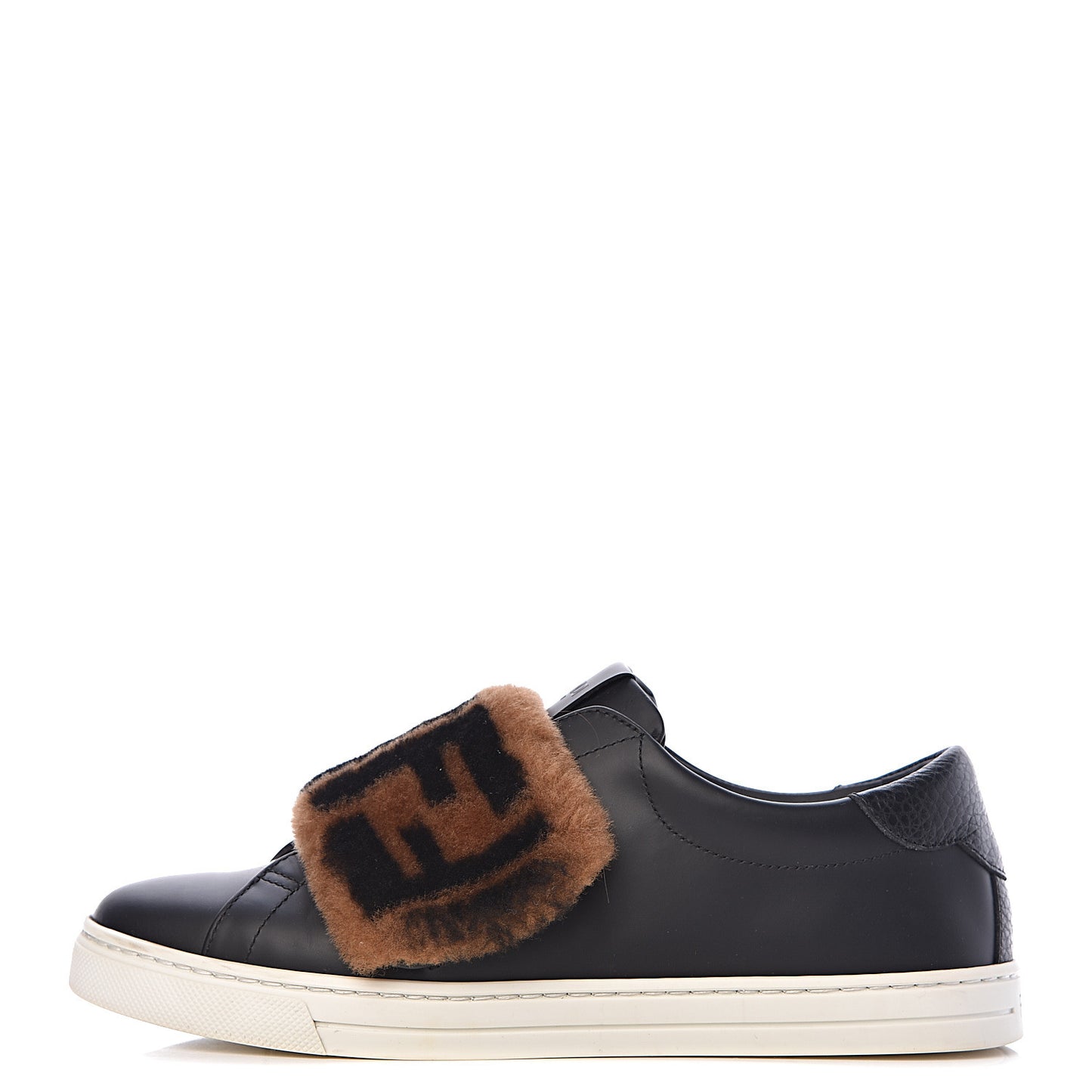 Vitello Shearling FF Velcro Slip On Sneakers 38 Black