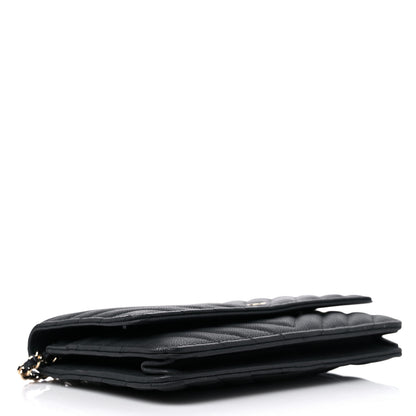 Chanel Caviar Chevron Quilted Wallet On Chain WOC Black 4 of 13