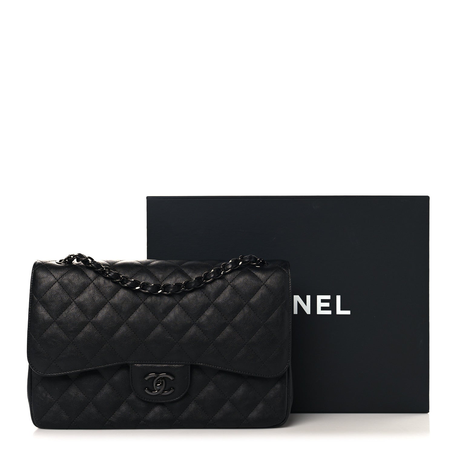 Chanel Crumpled Calfskin Quilted Jumbo Double Flap So Black 11 of 11