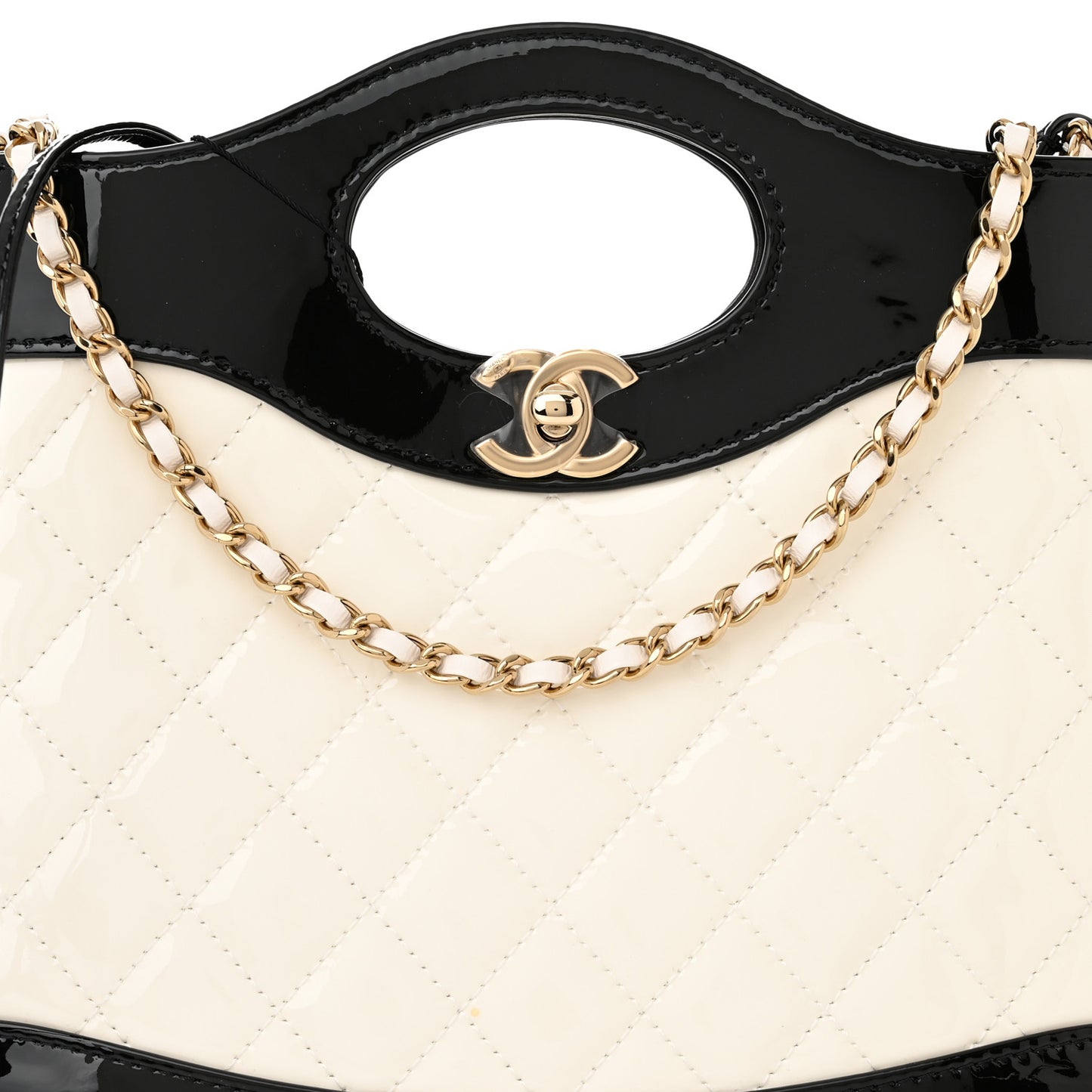 Patent Calfskin Quilted Mini 31 Shopping Bag White Black