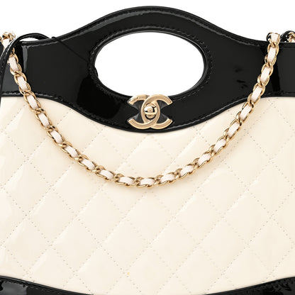 Chanel Patent Calfskin Quilted Mini 31 Shopping Bag White Black 8 of 11