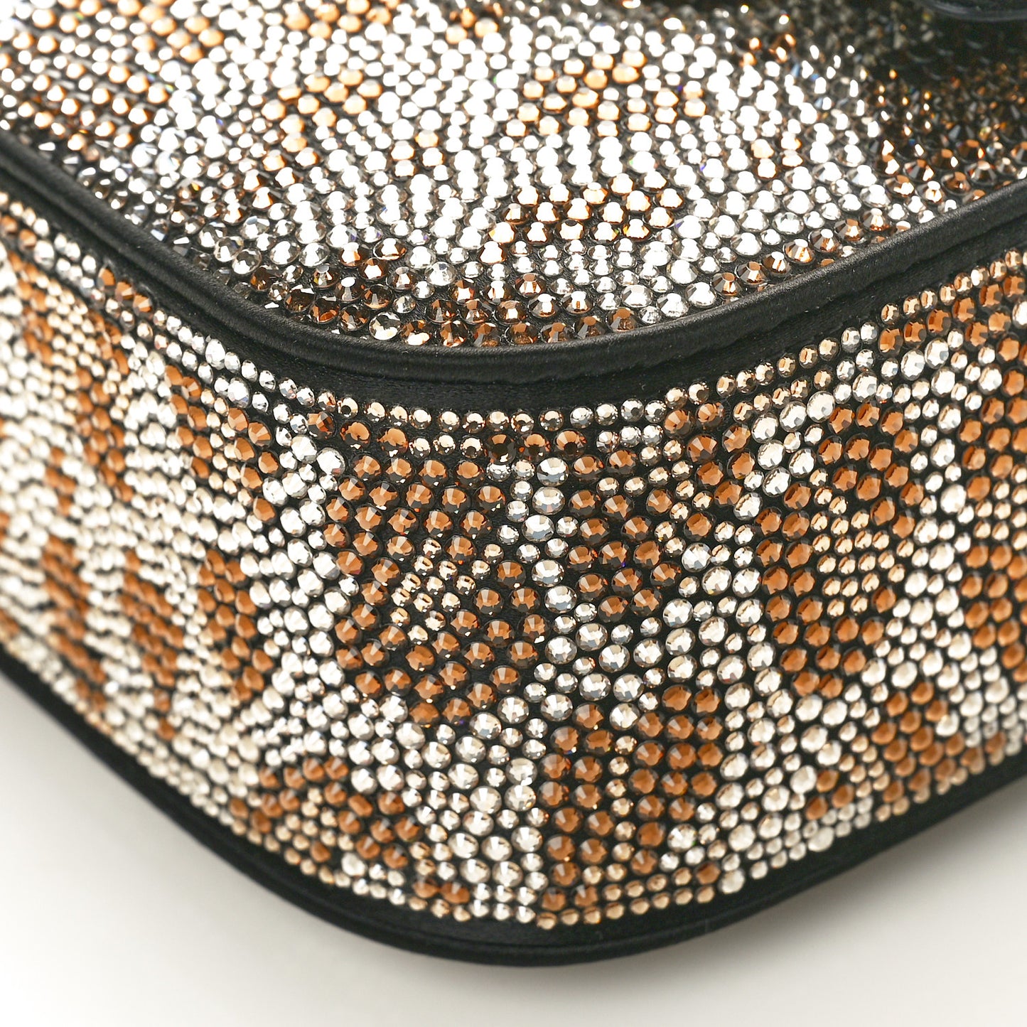 Satin Crystal Studded Leopard Mini La Medusa Bag Black