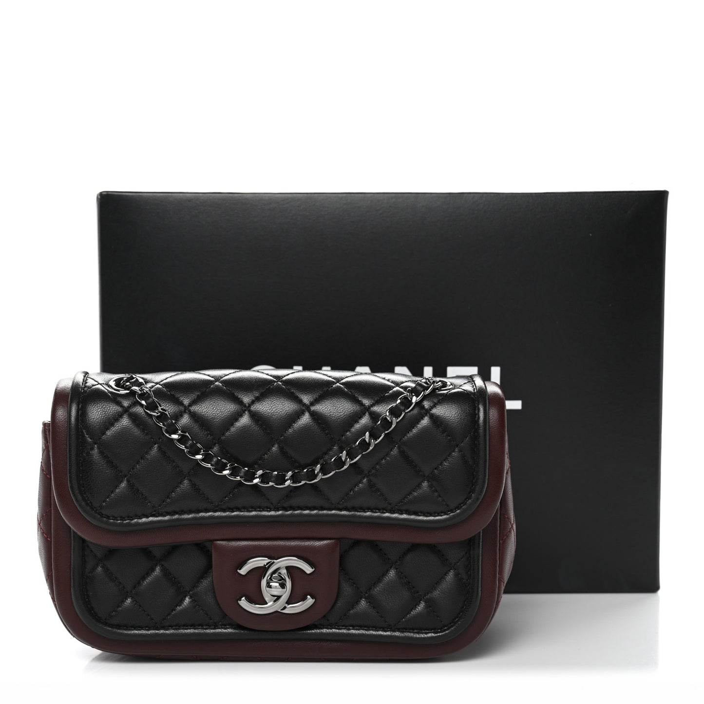 Lambskin Classic Twist Mini Rectangular Flap Black Burgundy