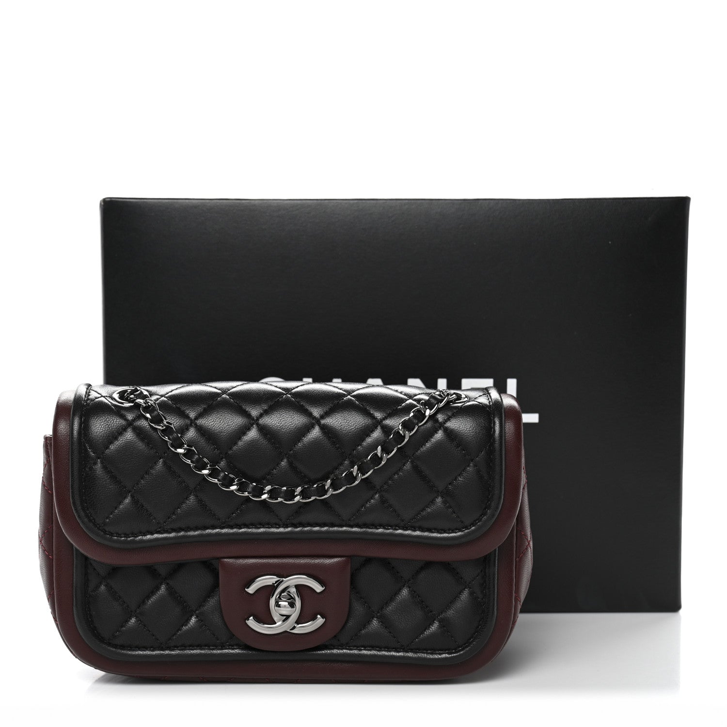 Chanel Lambskin Classic Twist Mini Rectangular Flap Black Burgundy 13 of 13