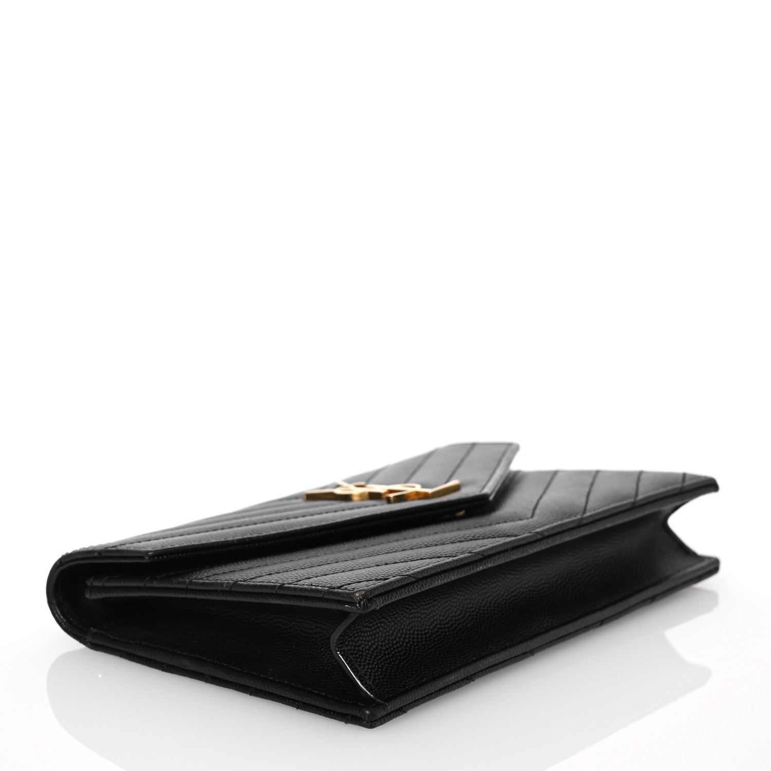 Saint Laurent Grain De Poudre Matelasse Chevron Monogram Envelope Chain Wallet Black 4 of 14