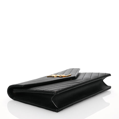 Saint Laurent Grain De Poudre Matelasse Chevron Monogram Envelope Chain Wallet Black 4 of 14