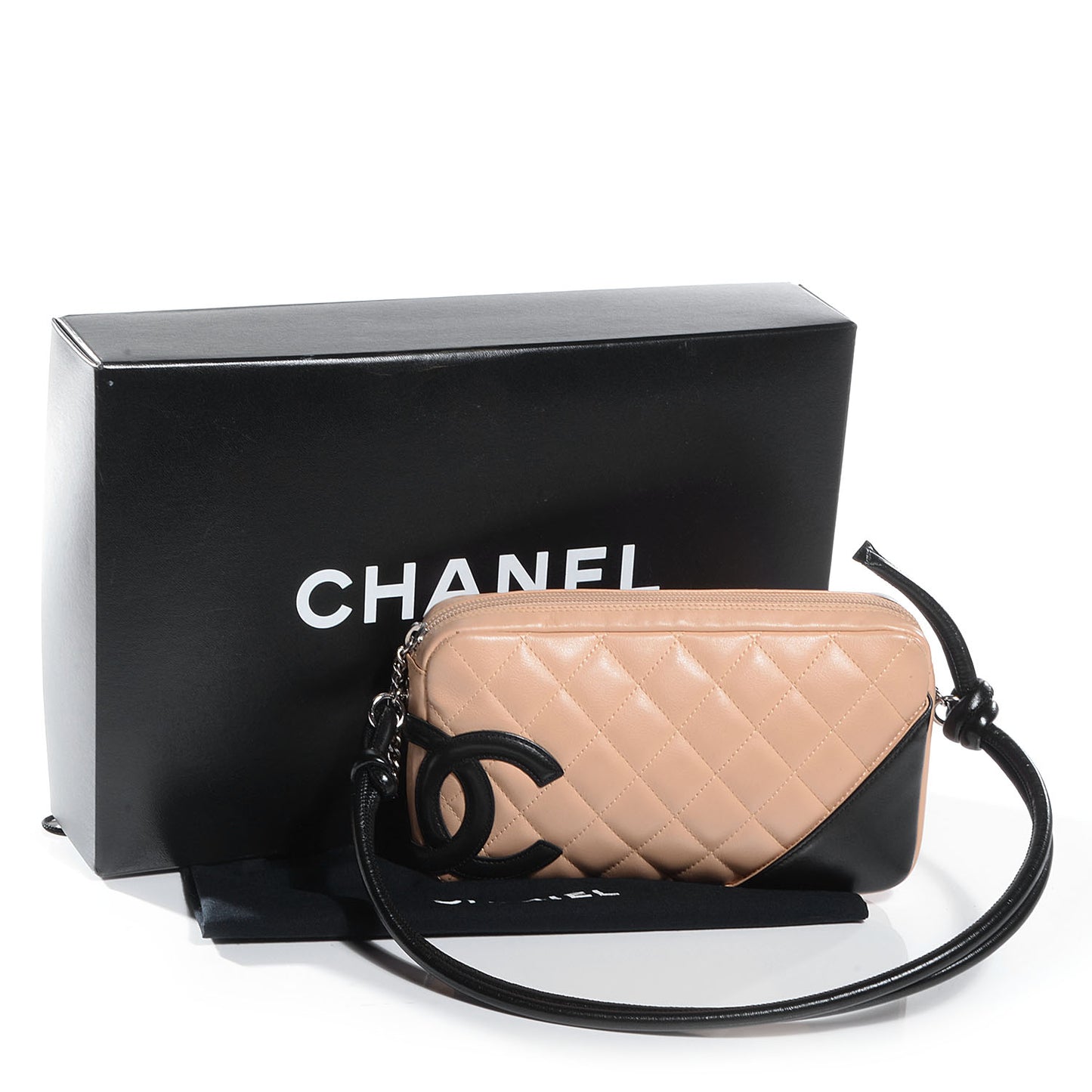 Calfskin Quilted Cambon Pochette Beige Black