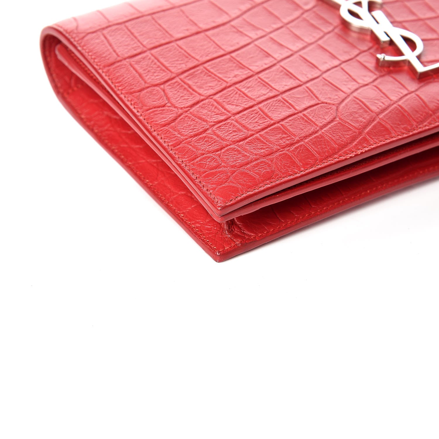 Saint Laurent Calfskin Crocodile Embossed Classic Kate Monogram Clutch Red 5 of 11