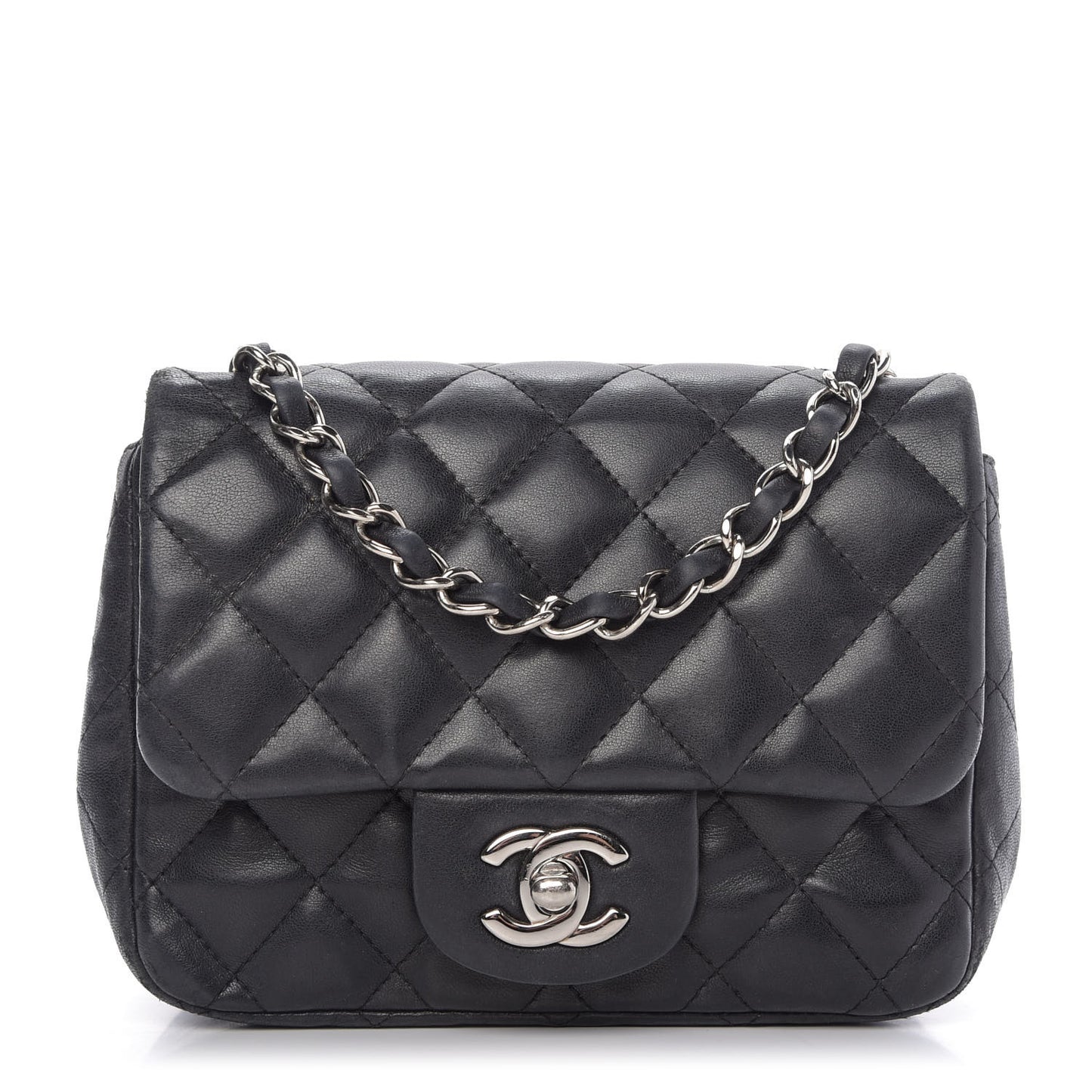 Lambskin Quilted Mini Square Flap Black