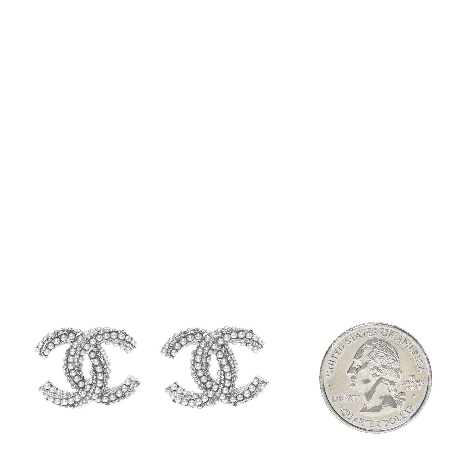 Chanel Pearl Crystal CC Earrings Silver 2 of 5