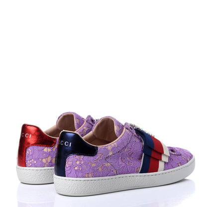 Gucci Lace Crystal Sylvie Web Flower Leaf Womens Ace Sneakers 35.5 Wisteria Perfect Pink 4 of 11