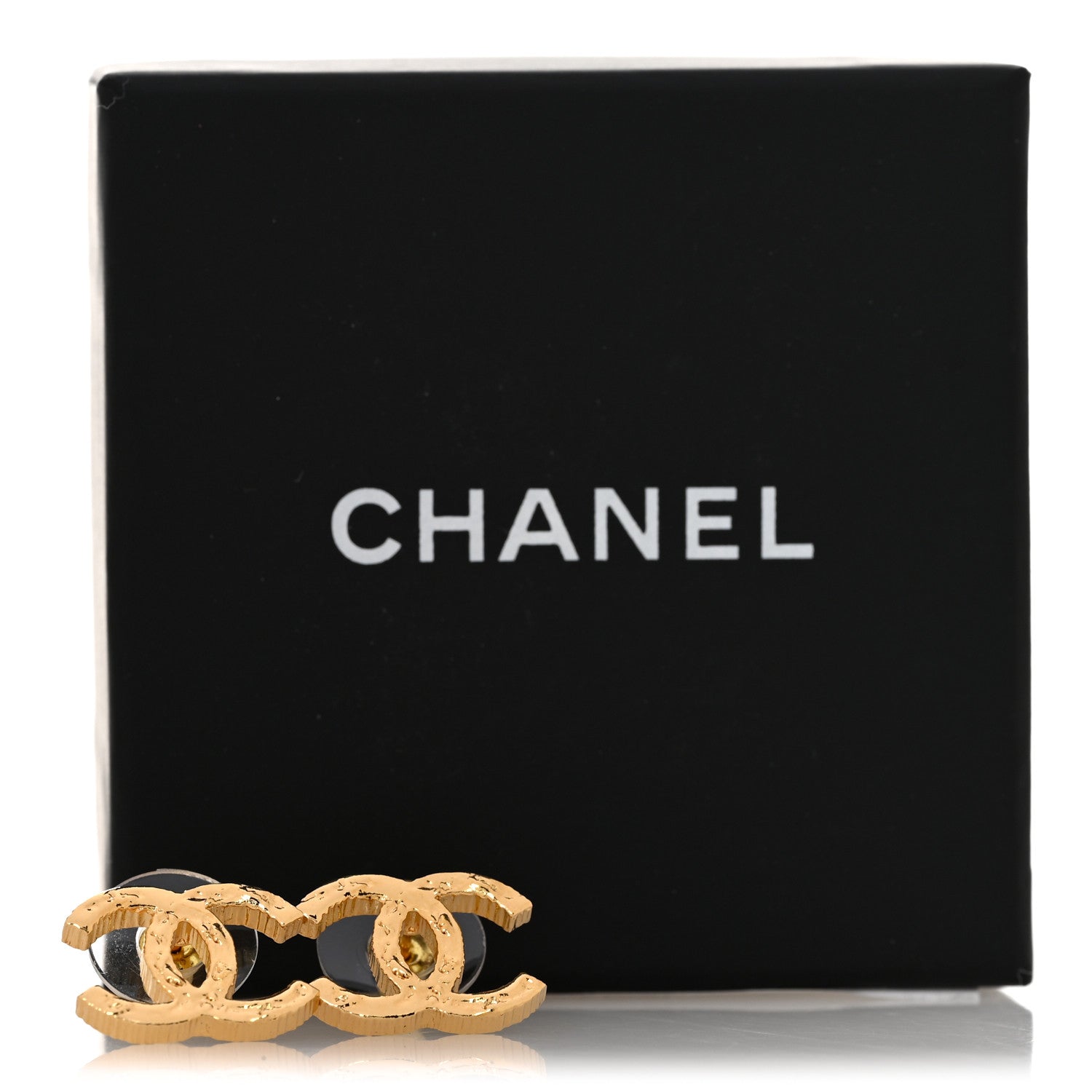 Chanel Metal Textured CC Earrings Gold 5 of 5