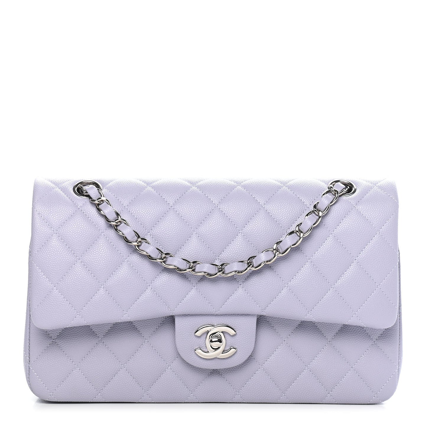 Caviar Quilted Medium Double Flap Light Purple