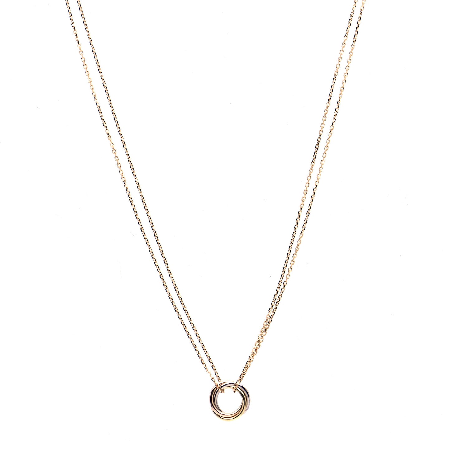 18K Pink Yellow White Gold Trinity Double Chain Pendant Necklace