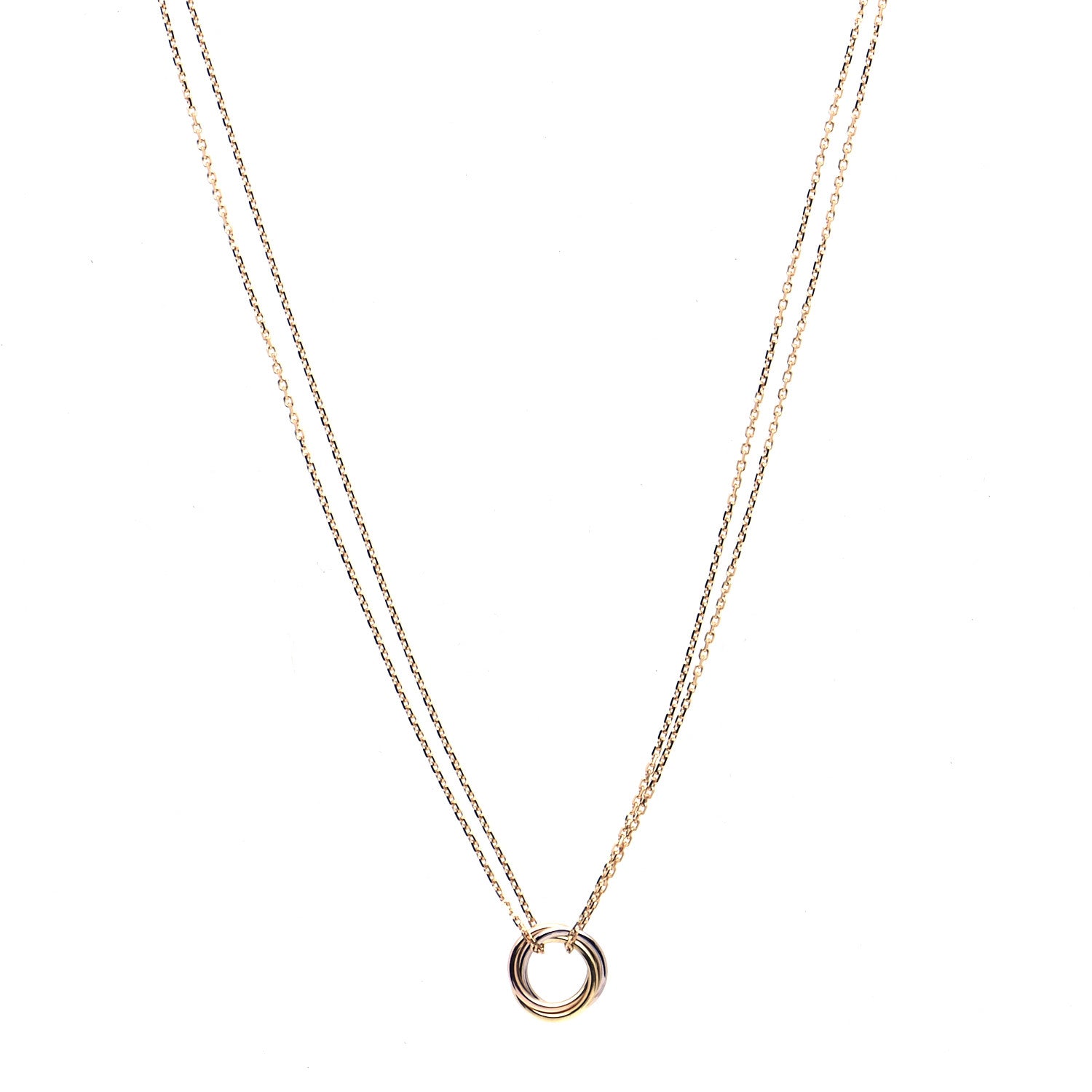 Cartier 18K Pink Yellow White Gold Trinity Double Chain Pendant Necklace 1 of 7