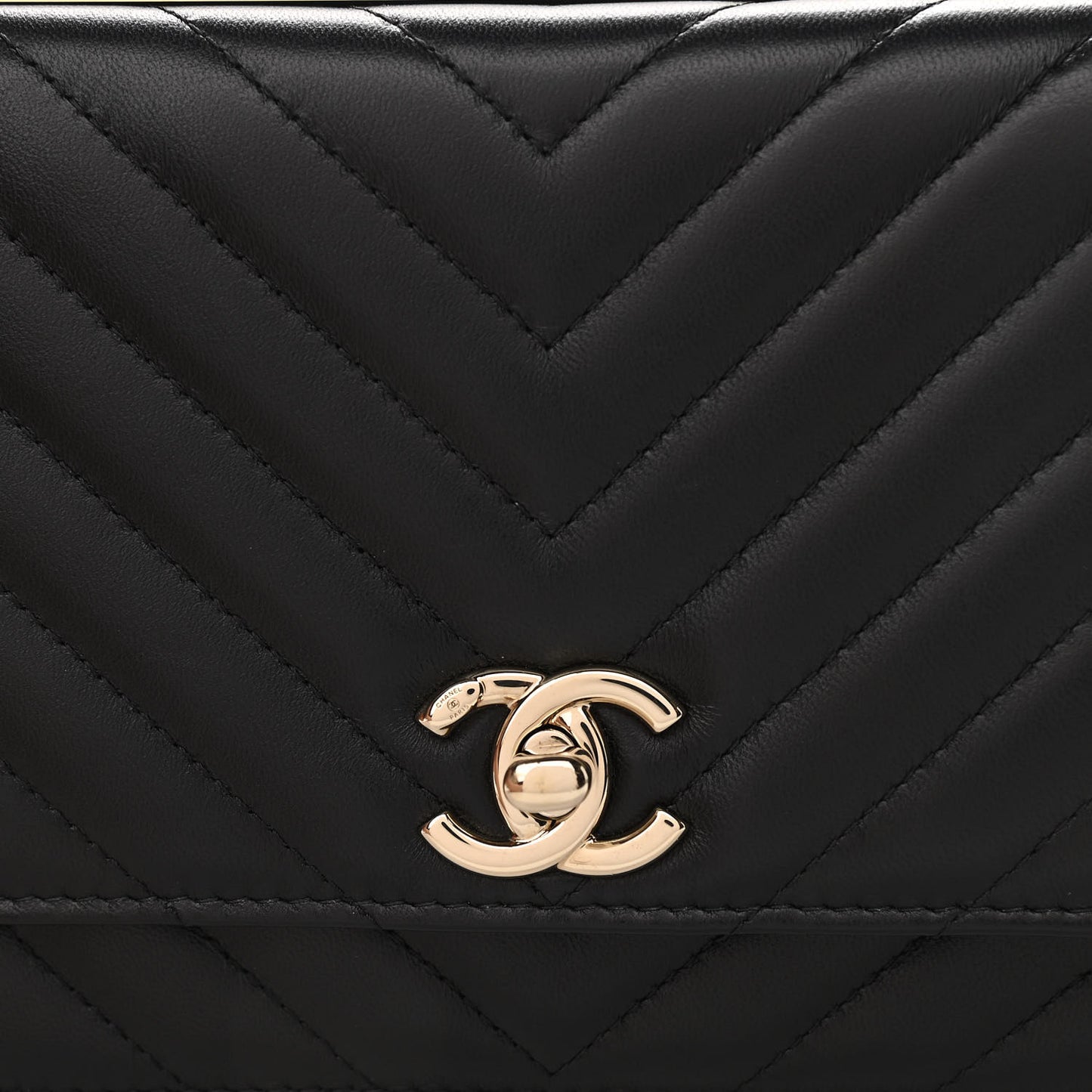 Lambskin Chevron Quilted Trendy CC Wallet On Chain WOC Black