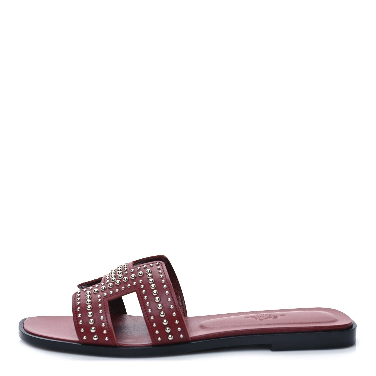 Hermes Calfskin Studded Oran Sandals 36.5 Rouge Tomette 1 of 8