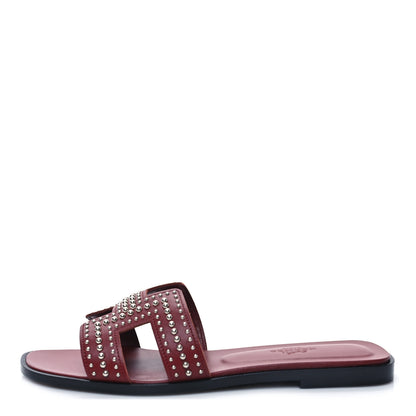 Hermes Calfskin Studded Oran Sandals 36.5 Rouge Tomette 1 of 8