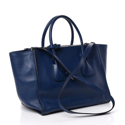 Prada Glace Calfskin Twin Pocket Tote Bluette 4 of 11