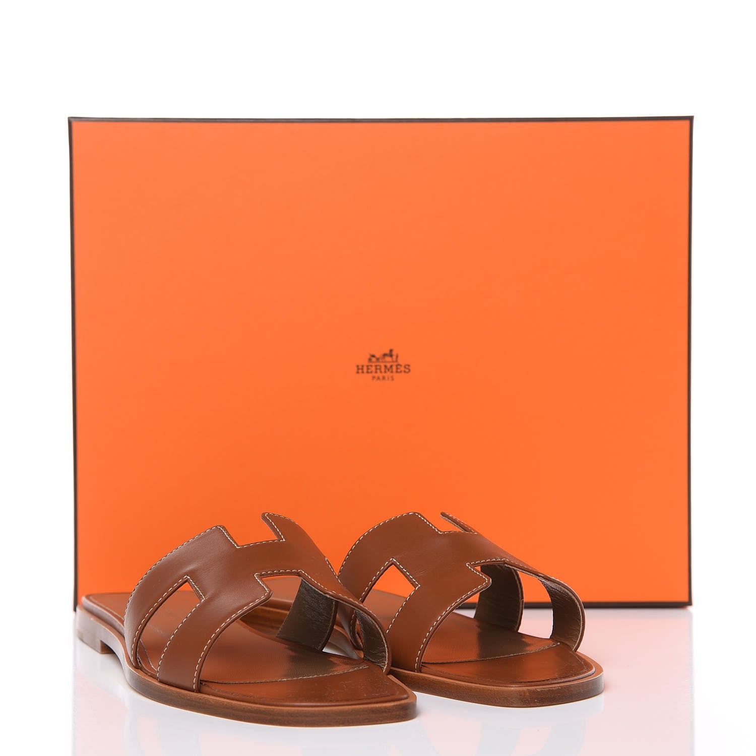 Hermes Box Calfskin Oran Sandals 37 Gold 9 of 9