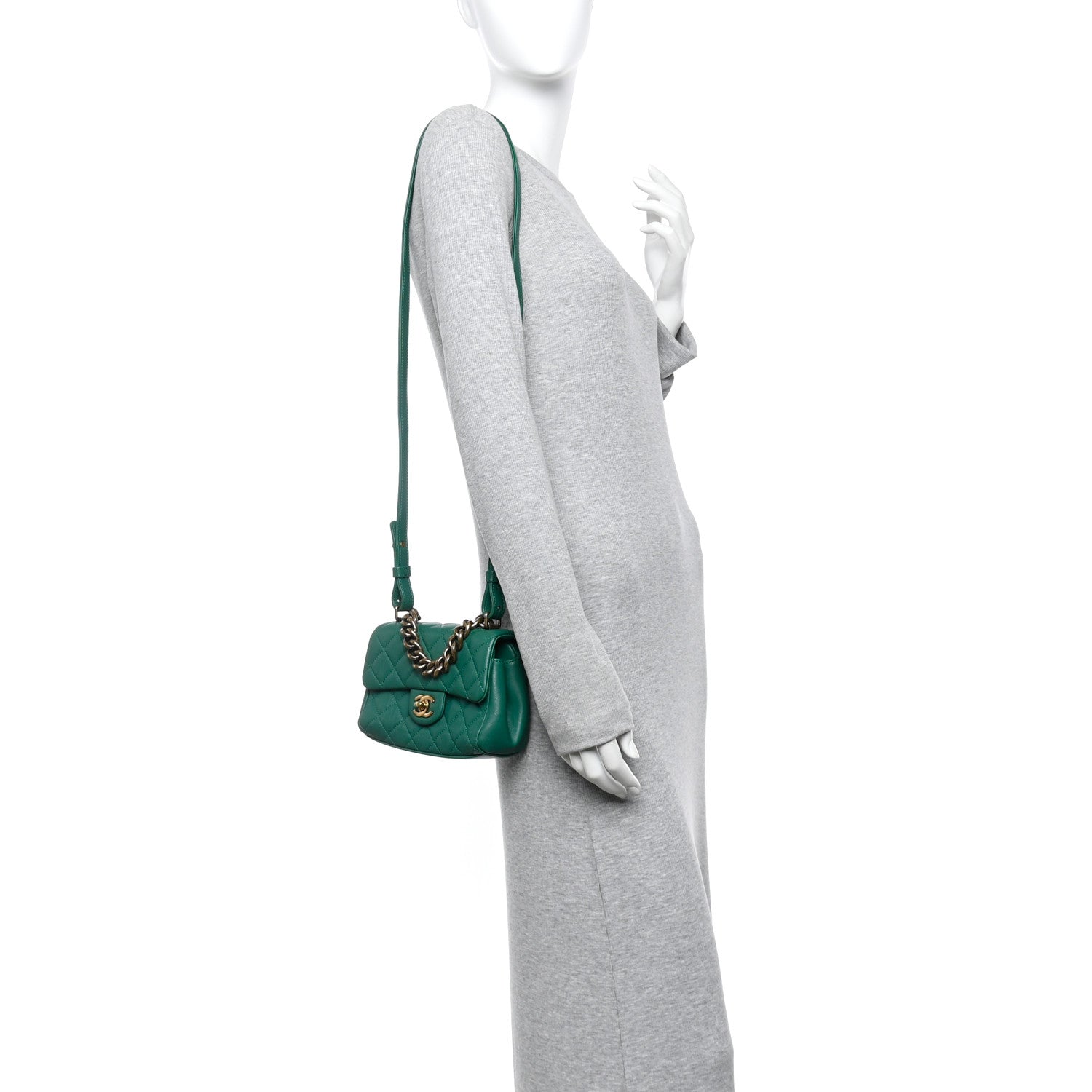 Chanel Shiny Sheepskin Quilted Mini Trapezio Flap Green 2 of 11