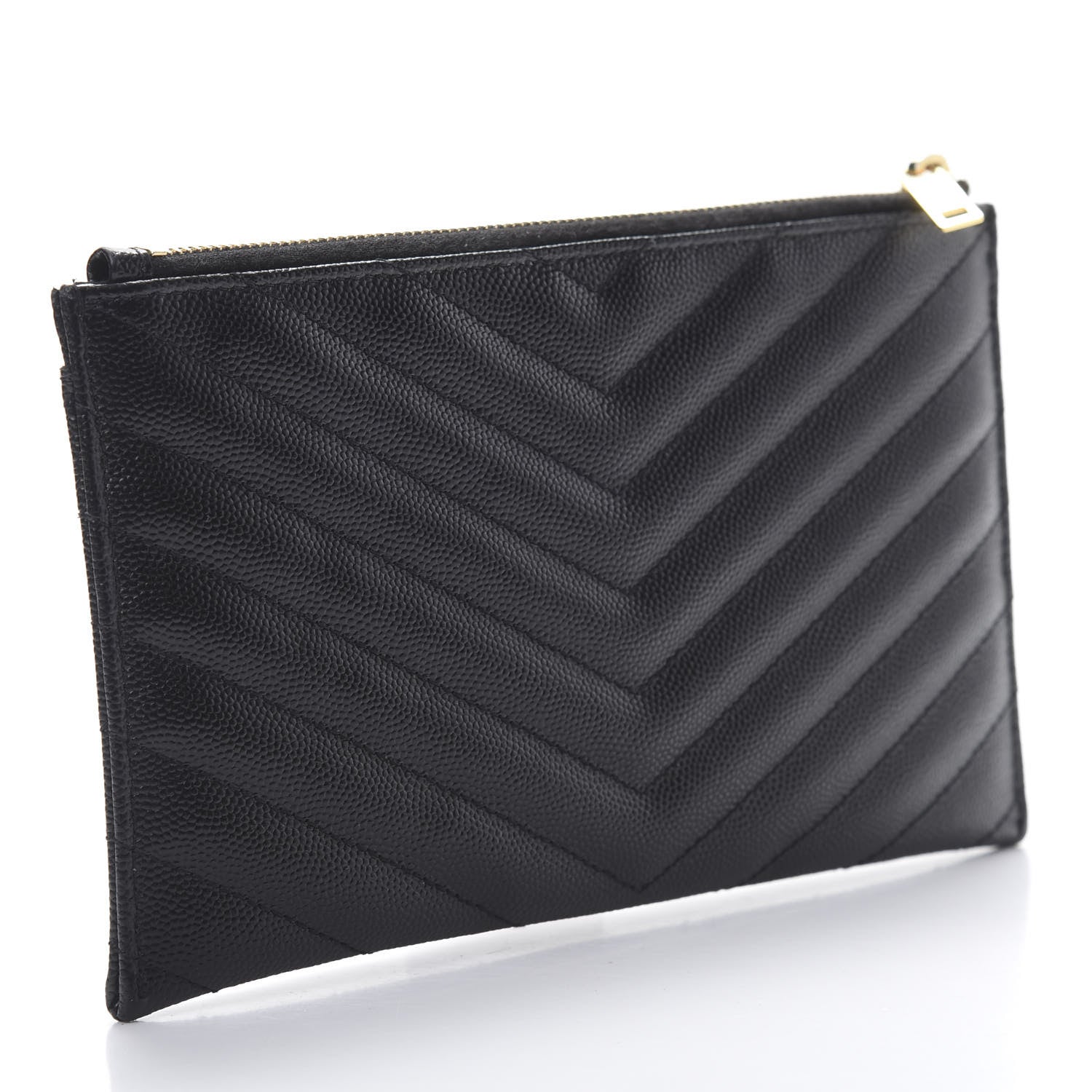 Saint Laurent Grain De Poudre Chevron Monogram Bill Pouch Black 3 of 7