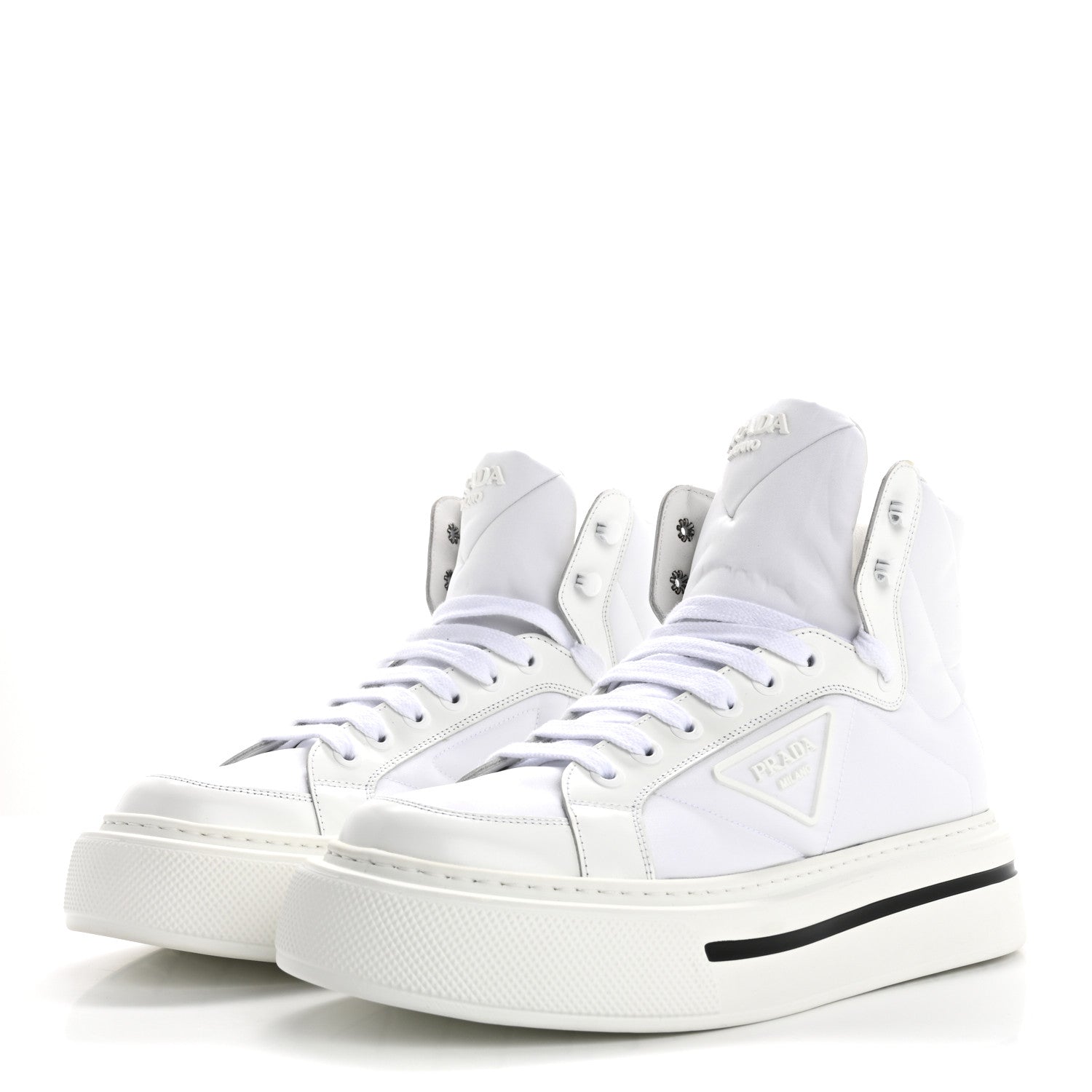 Prada Re-Nylon Gabardine Spazzolato Macro Quilted Triangle Logo Mens High Top 45mm Sneakers 8.5 White 4 of 10